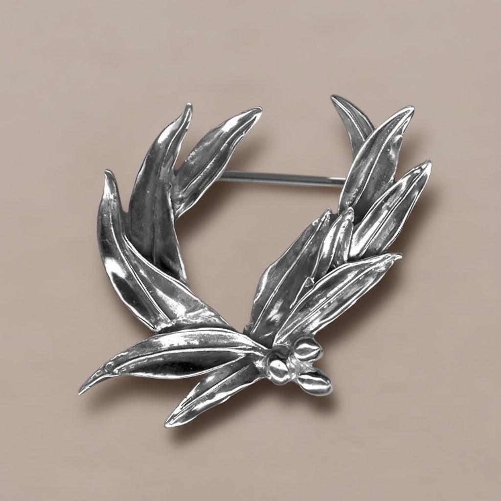 Greek Traditional Olive leaf brooch in Sterling silver (K-37)