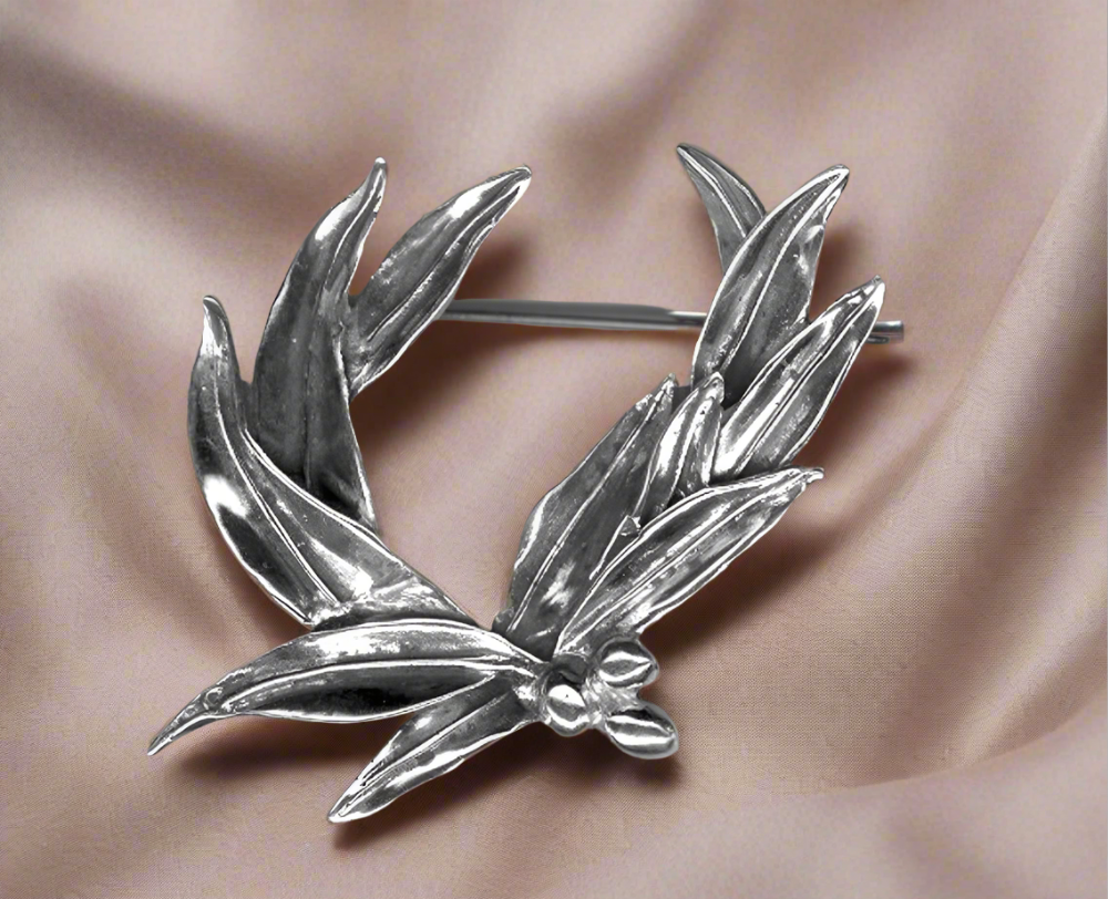 Greek Traditional Olive leaf brooch in Sterling silver (K-37) - ELEFTHERIOU EL