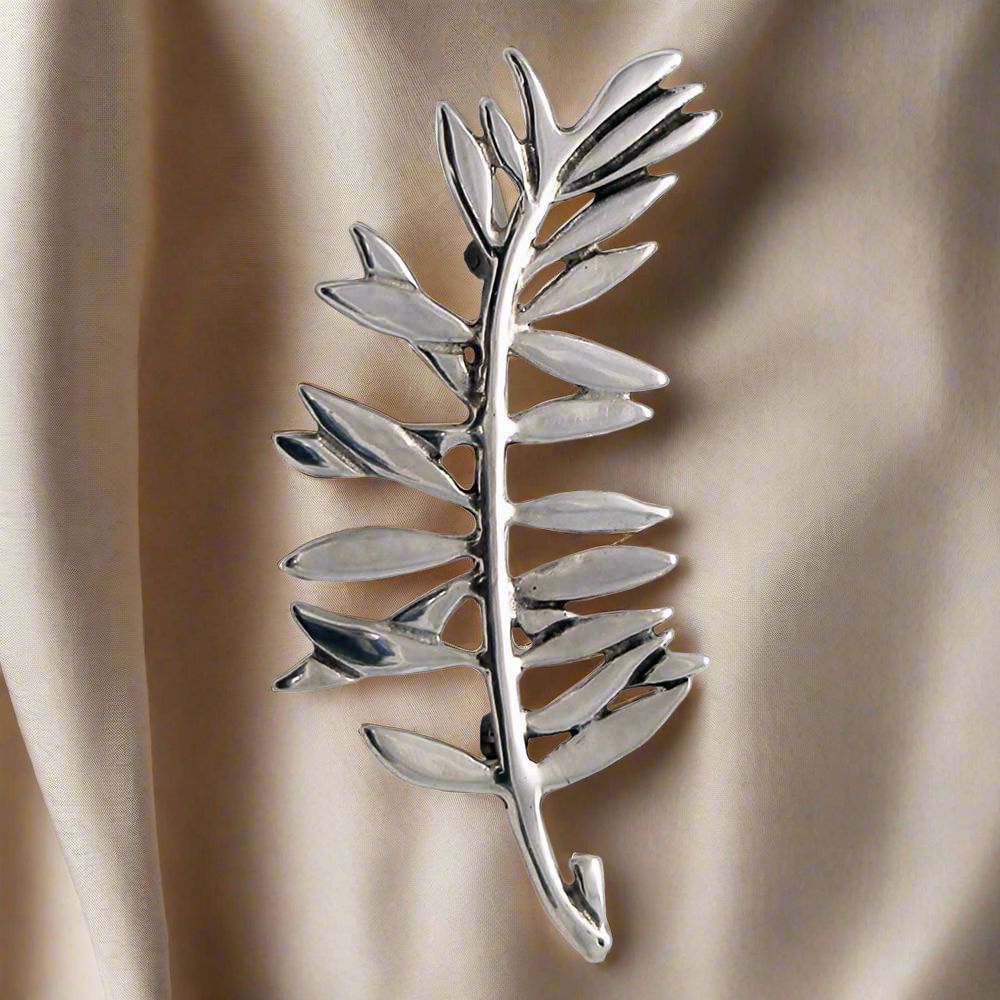 Greek Traditional Olive leaf brooch in sterling silver (K-20) - ELEFTHERIOU EL