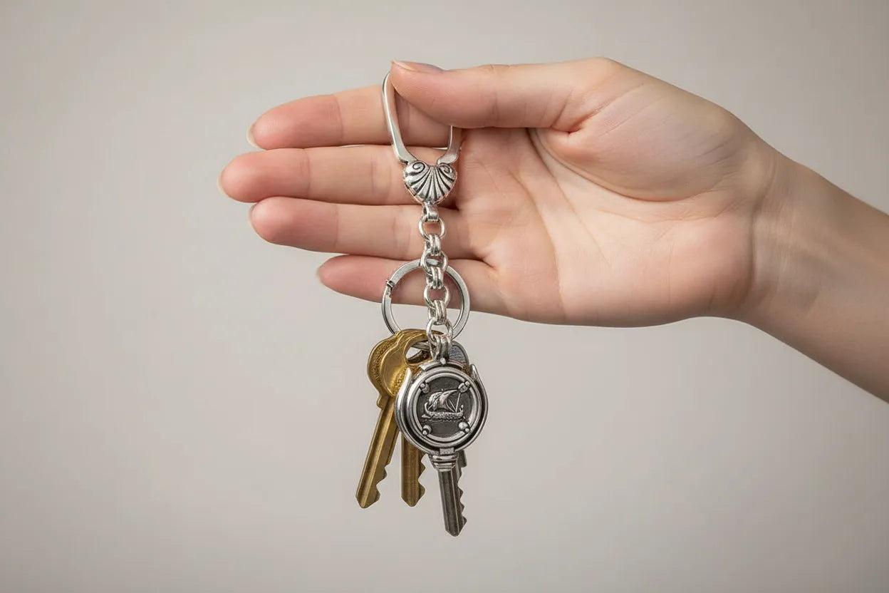 Greek Traditional Sailboat Key ring in sterling silver (MP-22)