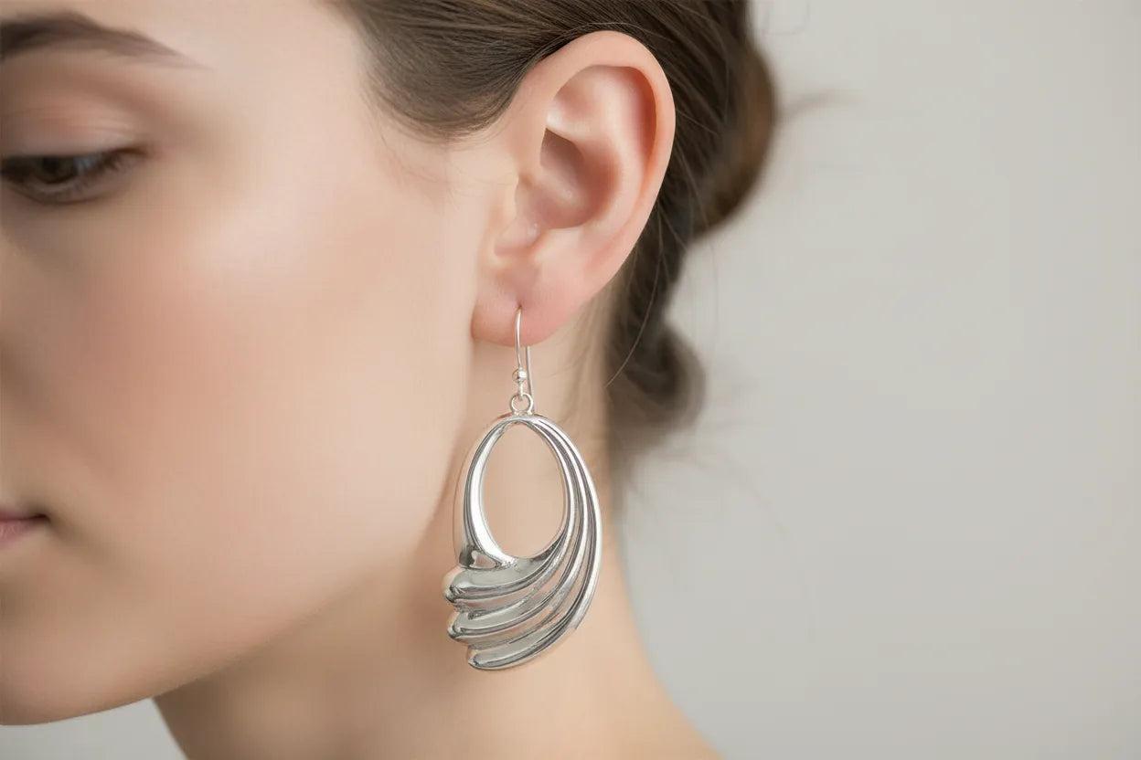 Greek Wave Drop Earrings in Sterling Silver (GT-07)