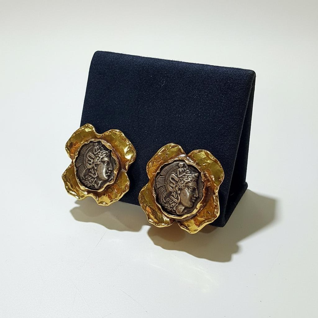 Handmade 18k Gold Sterling Silver Ancient Greek Coin Earrings, Thourions Jewelry (DV AG-01)