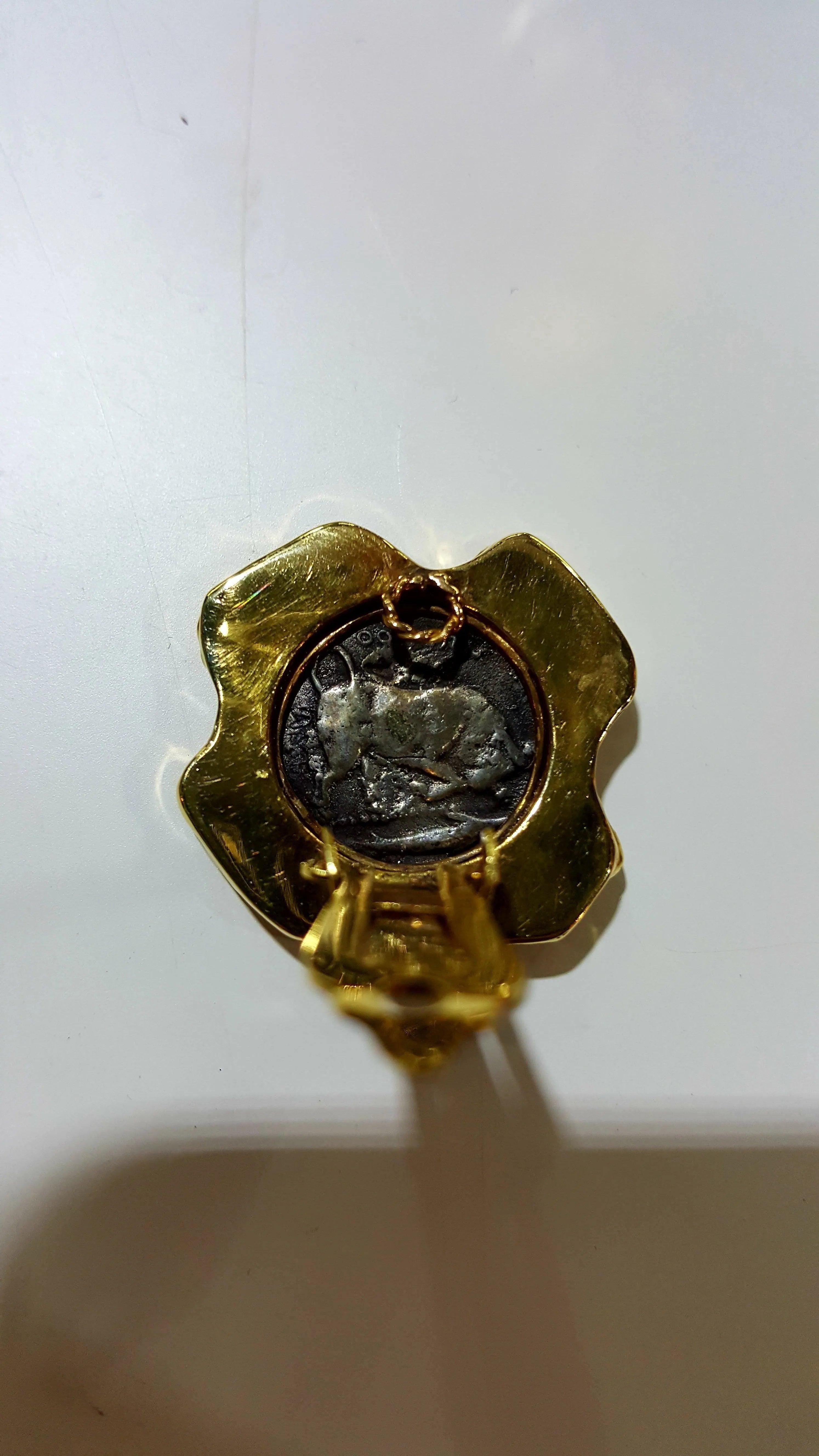 Handmade 18k Gold Sterling Silver Ancient Greek Coin Earrings, Thourions Jewelry (DV AG-01)