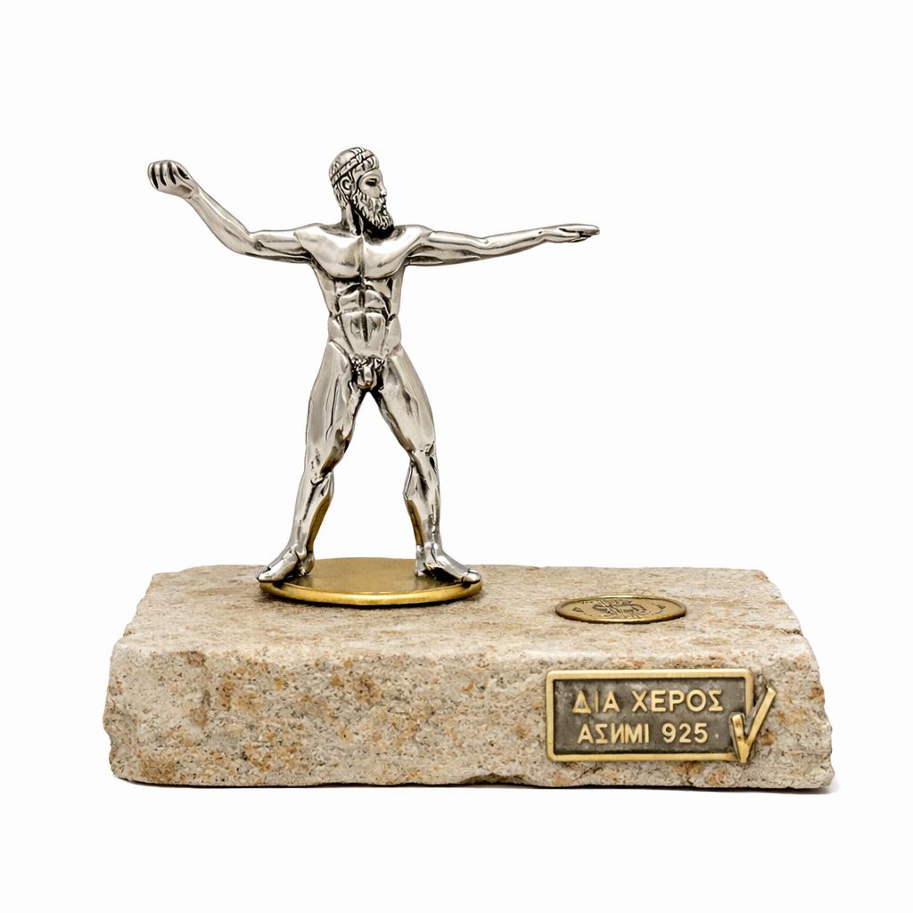 Handmade Sterling Silver God of Cape Artemision Figure, Greek Statue Poseidon Zeus (A-05)