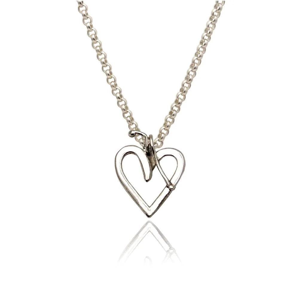 Handmade Sterling Silver Heart Pendant Necklace, Greek Love Jewelry (PE-101)