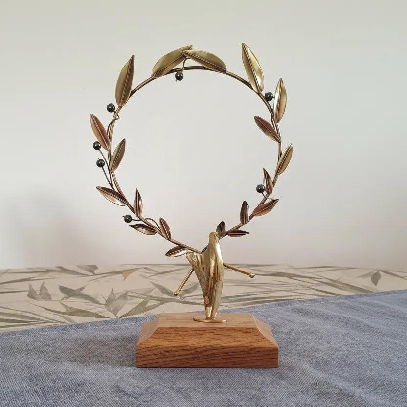 Handmade Sterling Silver Olive Wreath, Hematite Olives, Limestone Base, Greek Decor (A-44-1)
