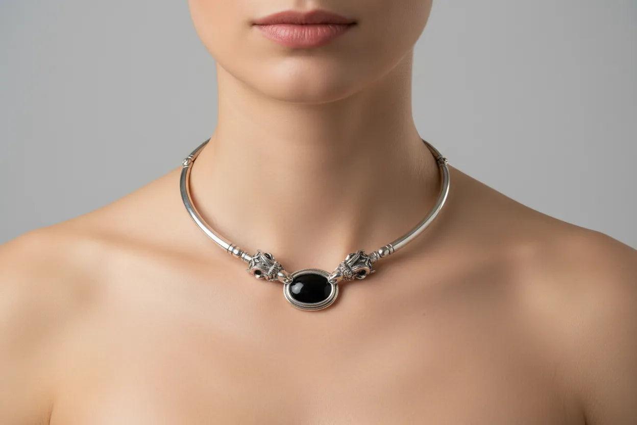 Handmade Sterling Silver Ram Necklace with Lapis Lazuli, Ancient Greek Terminals (PE-01)