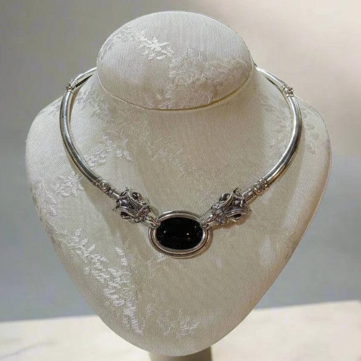 Handmade Sterling Silver Ram Necklace with Lapis Lazuli, Ancient Greek Terminals (PE-01)