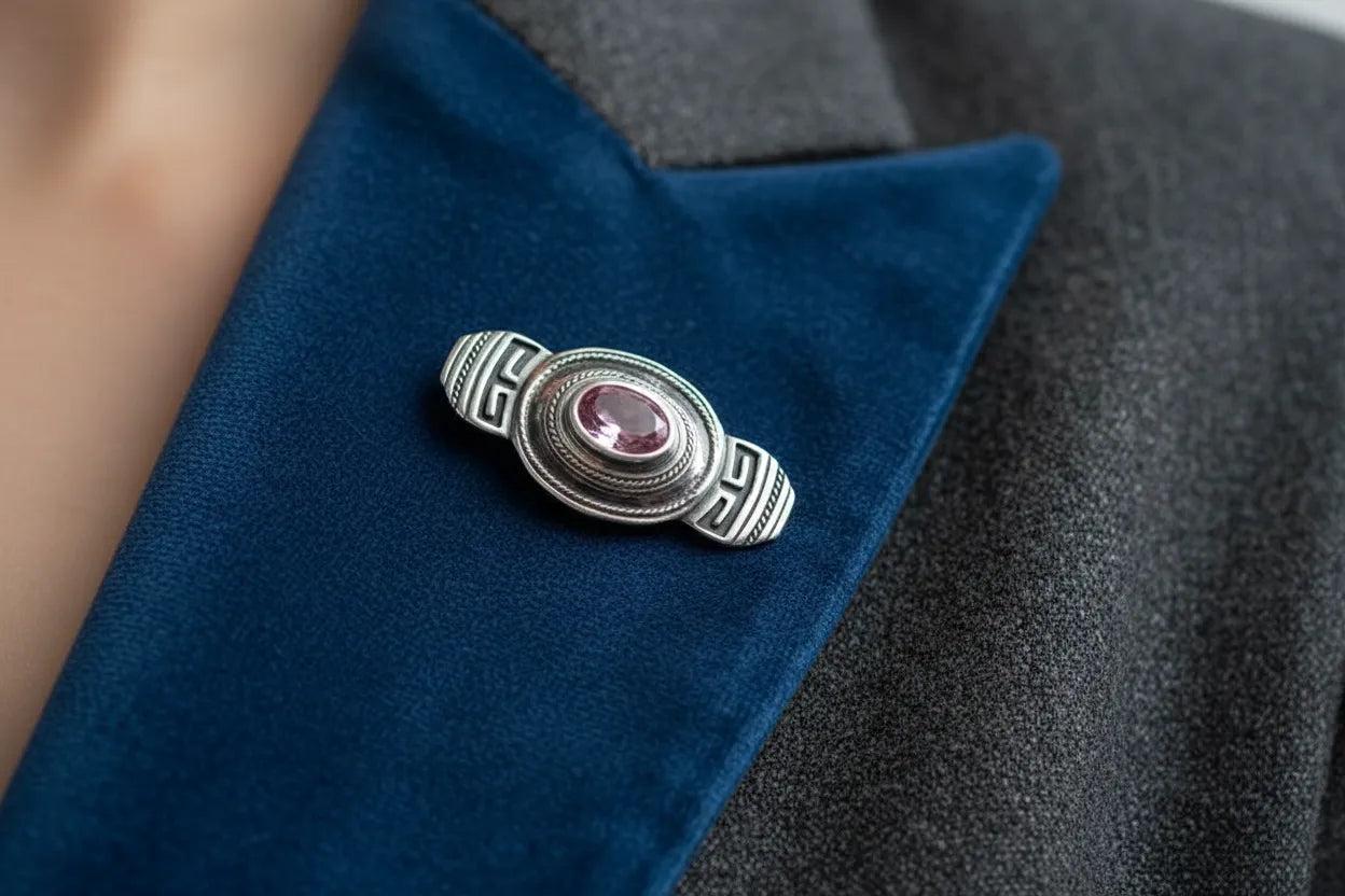 Hellenistic Brooch in Sterling Silver with Amethyst Zircon (K-64)