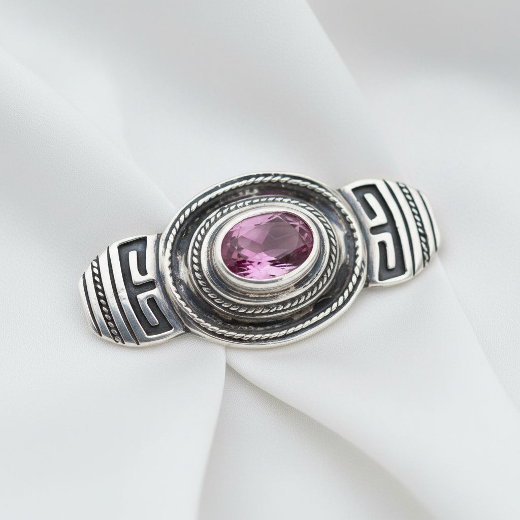 Hellenistic Brooch in Sterling Silver with Amethyst Zircon (K-64)