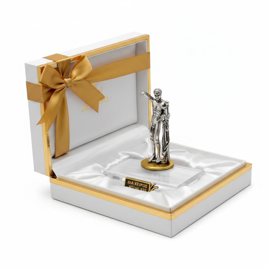 Hermes and the Infant Dionysus, Greek Statue Figure in Sterling Silver (A-02)