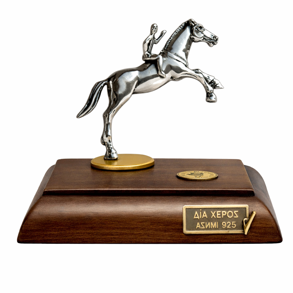 Horse and Jockey from Artemision Figure in Sterling Silver, Handmade Statue (A-06)