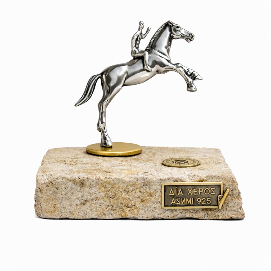 Horse and Jockey from Artemision Figure in Sterling Silver, Handmade Statue (A-06)
