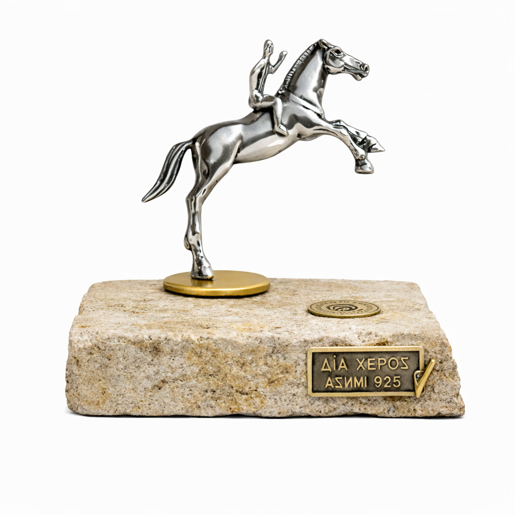 Horse and Jockey from Artemision Figure in Sterling Silver, Handmade Statue (A-06)