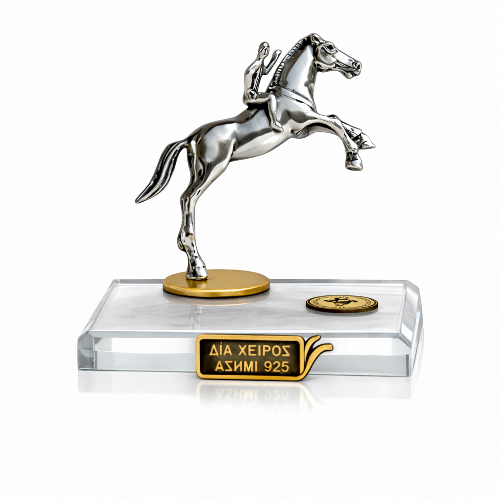 Horse and Jockey from Artemision Figure in Sterling Silver, Handmade Statue (A-06)