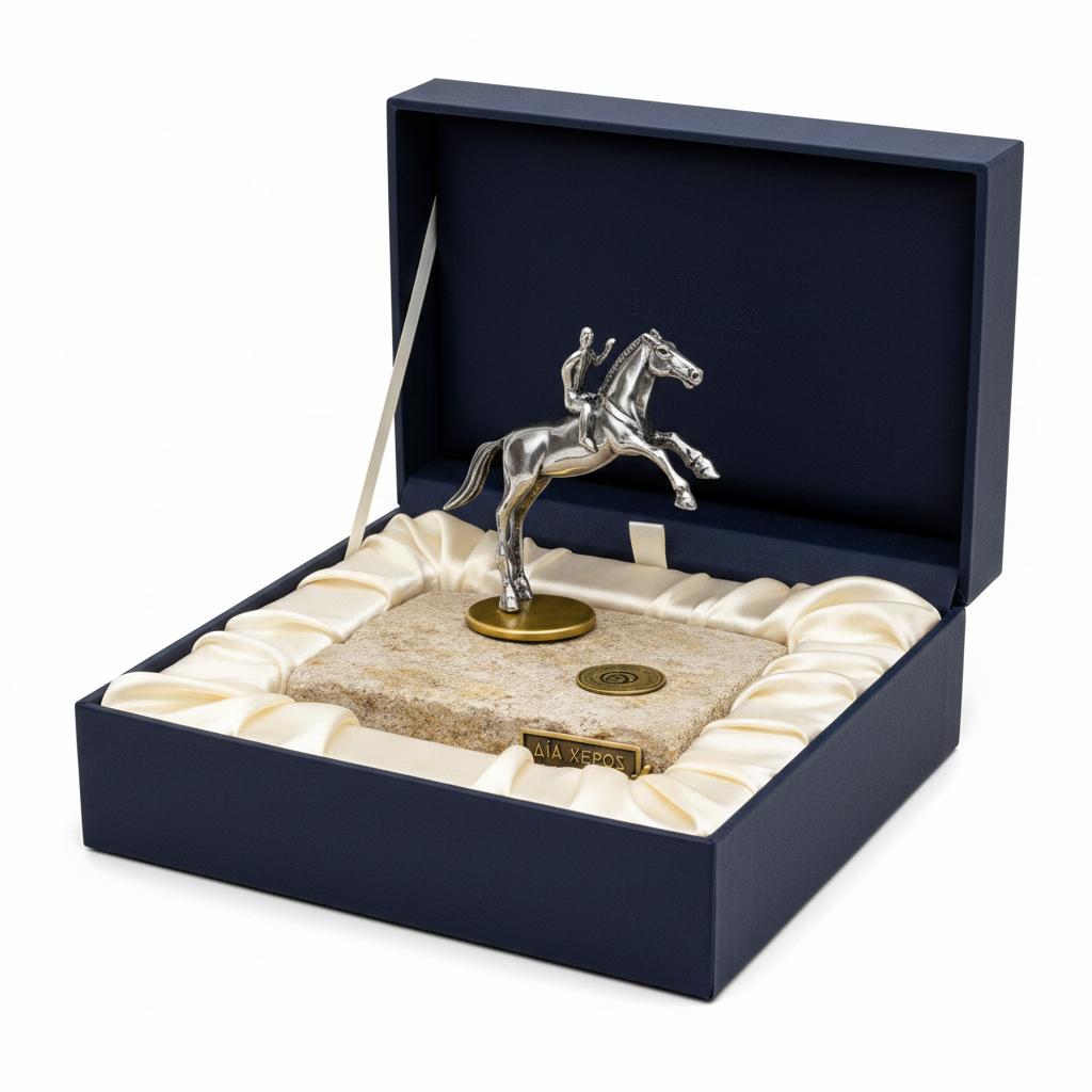 Horse and Jockey from Artemision Figure in Sterling Silver, Handmade Statue (A-06)