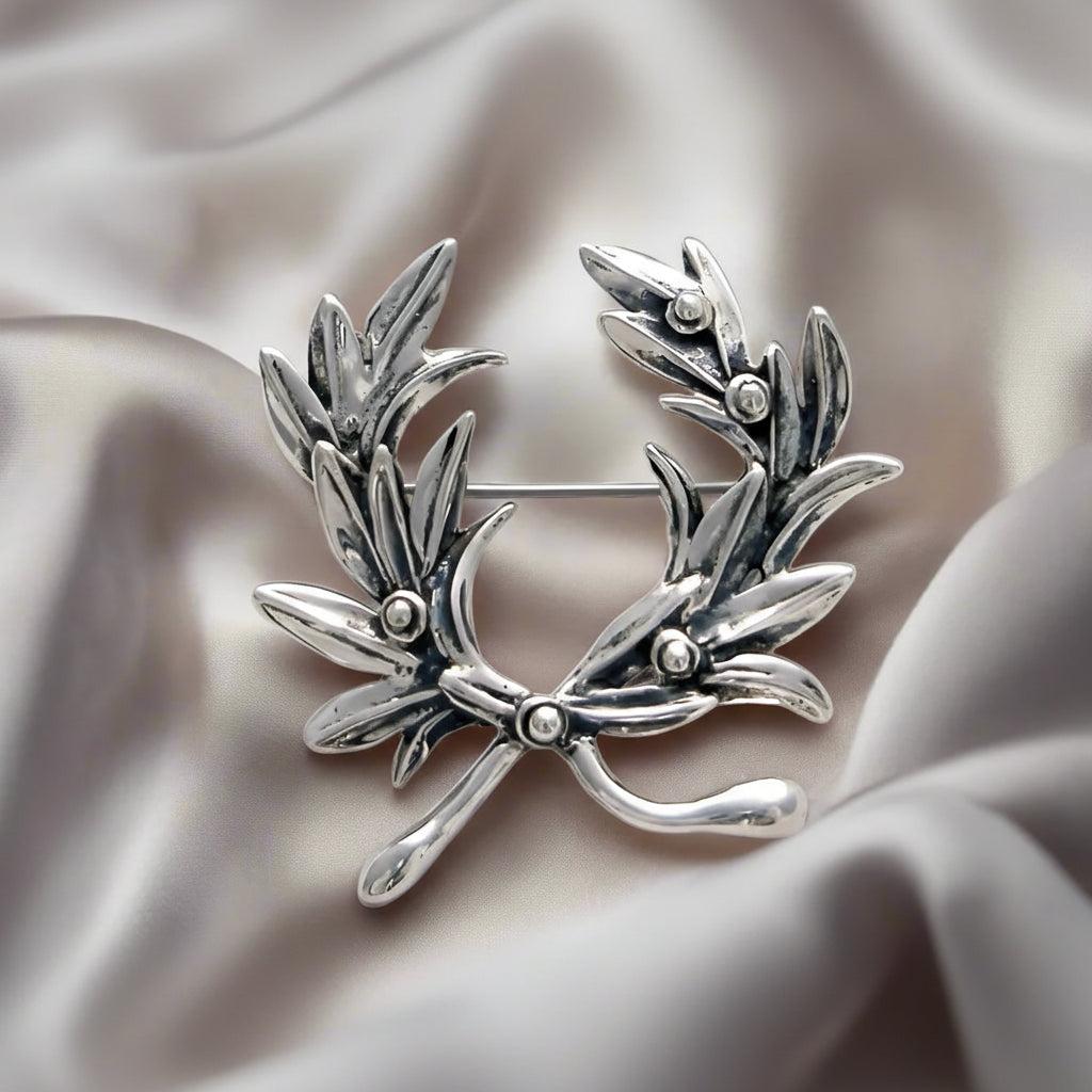 Kotinos Olive leaf Wreath brooch in Sterling Silver (K-36)