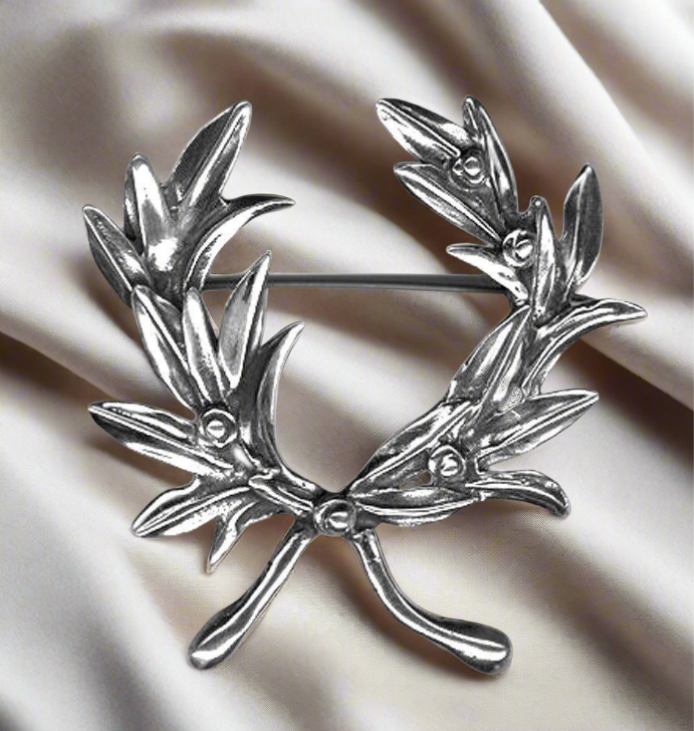 Kotinos Olive leaf Wreath brooch in sterling Silver (K-01) - ELEFTHERIOU EL