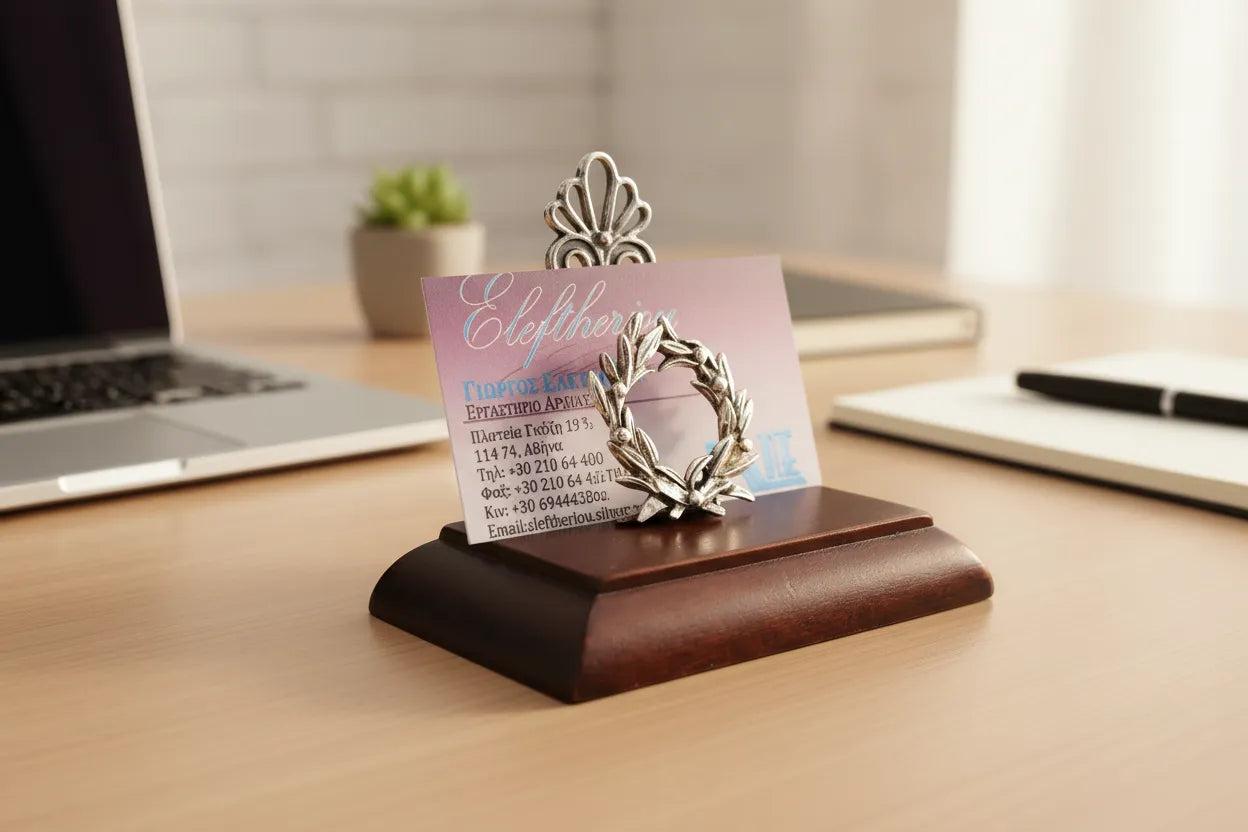 Kotinos Wreath Greek Desk business card holder display in sterling silver (A-25-4)