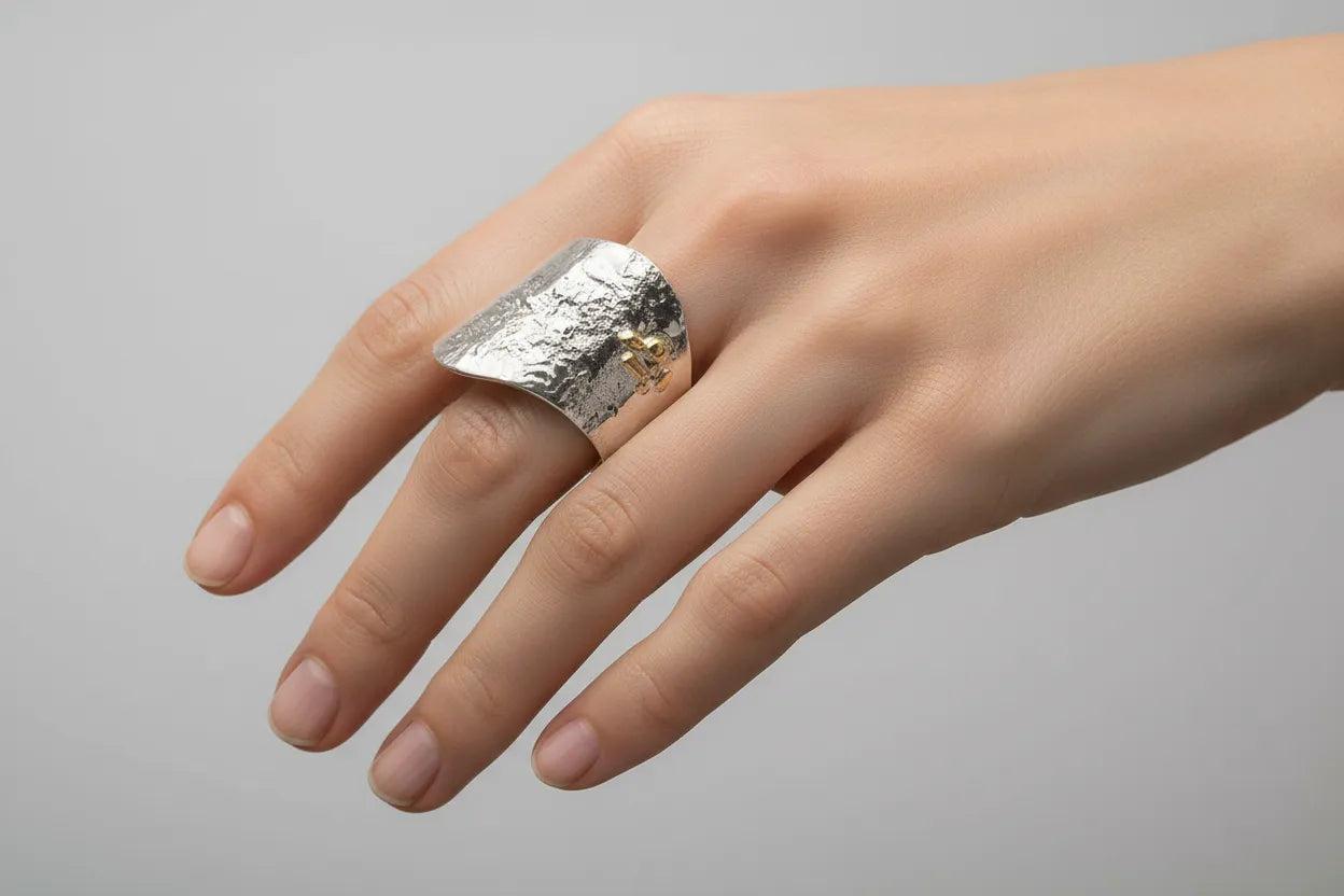 Lava Texture Ring in Sterling Silver with Bronze Elements (DM-50)