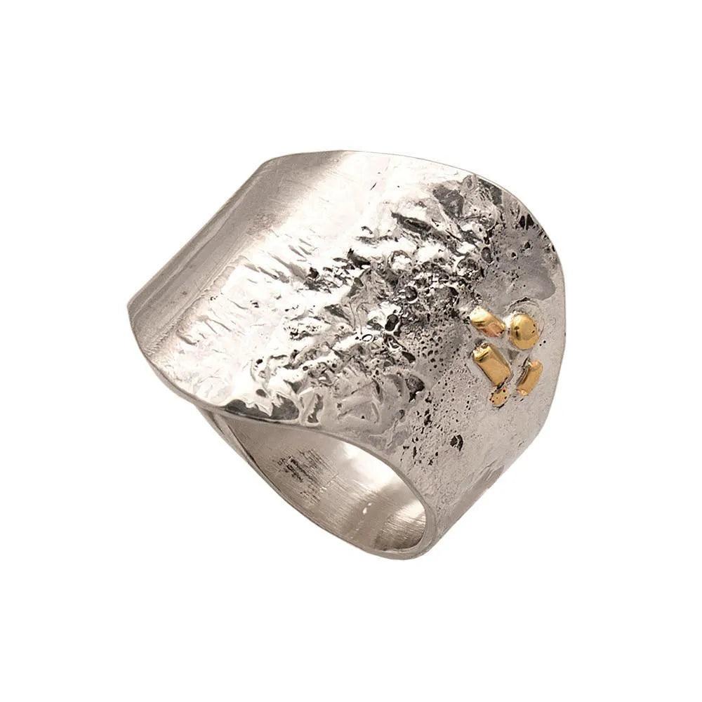 Lava Texture Ring in Sterling Silver with Bronze Elements (DM-50)
