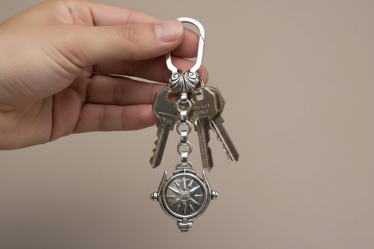 Macedonian Sun (Vergina Sun) Key ring in sterling silver (MP-02)