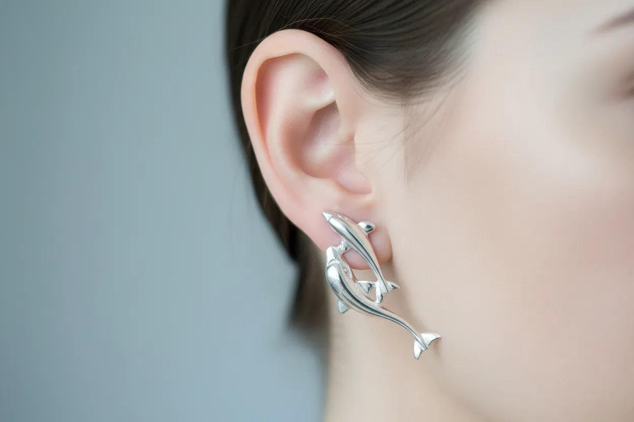 Minoan Dolphins Earrings, sterling silver earrings, Greek Jewelry, Womens Fashion (AG-01)