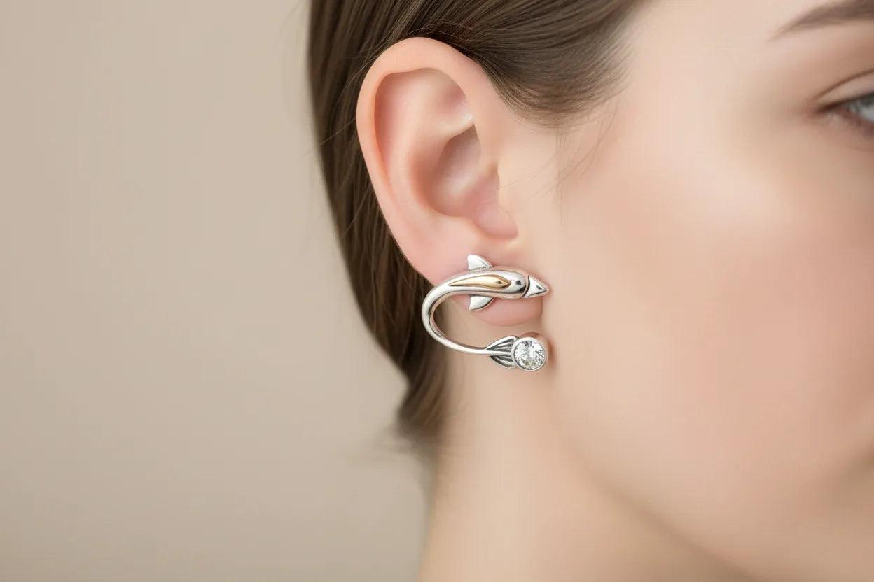 Minoan Dolphins Earrings, sterling silver earrings, Greek Jewelry, Womens Fashion (AG-12)