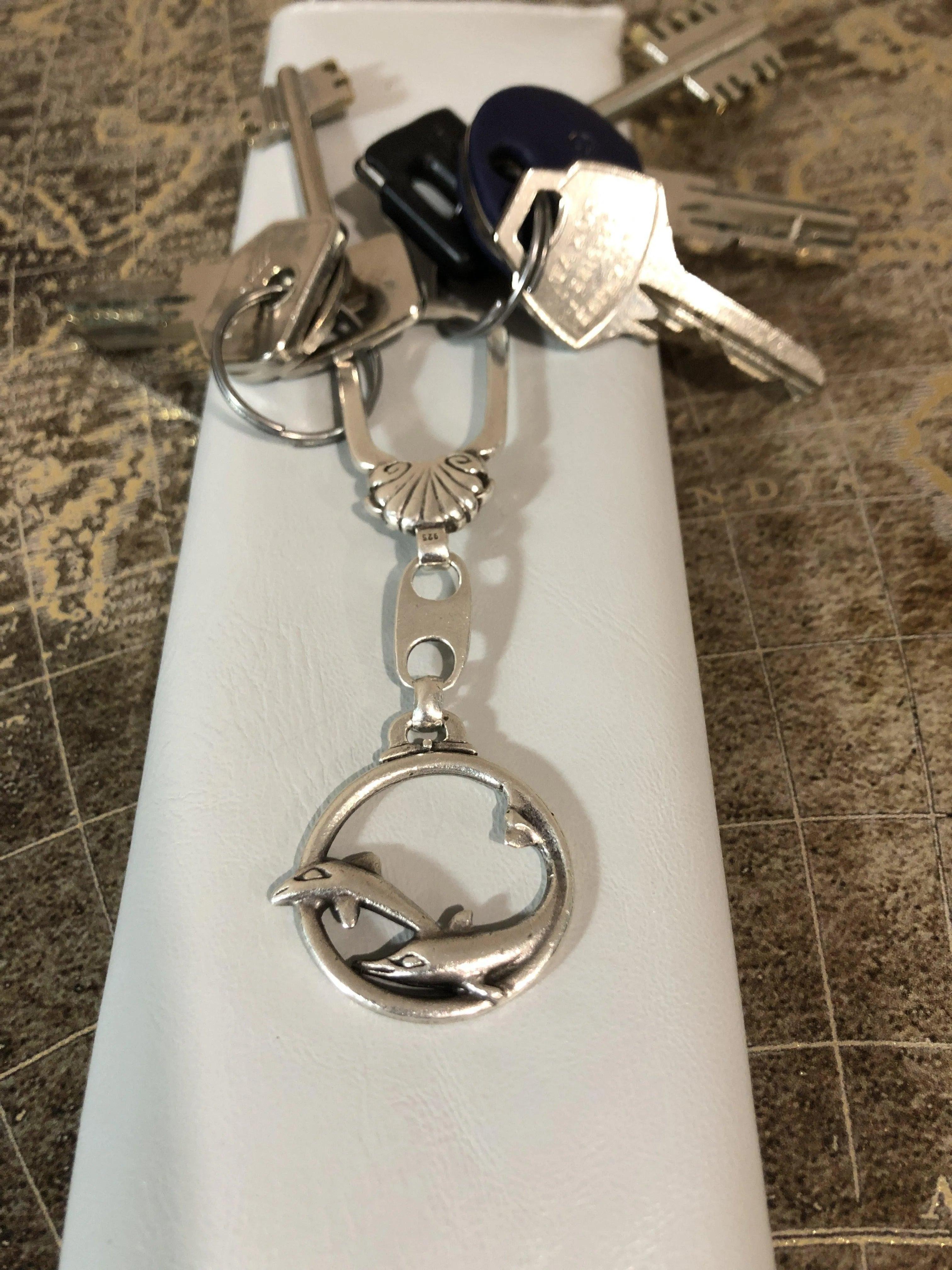 Minoan Dolphins Key ring in sterling silver, silver keychain, men's gift, handmade keychain (MP-08)