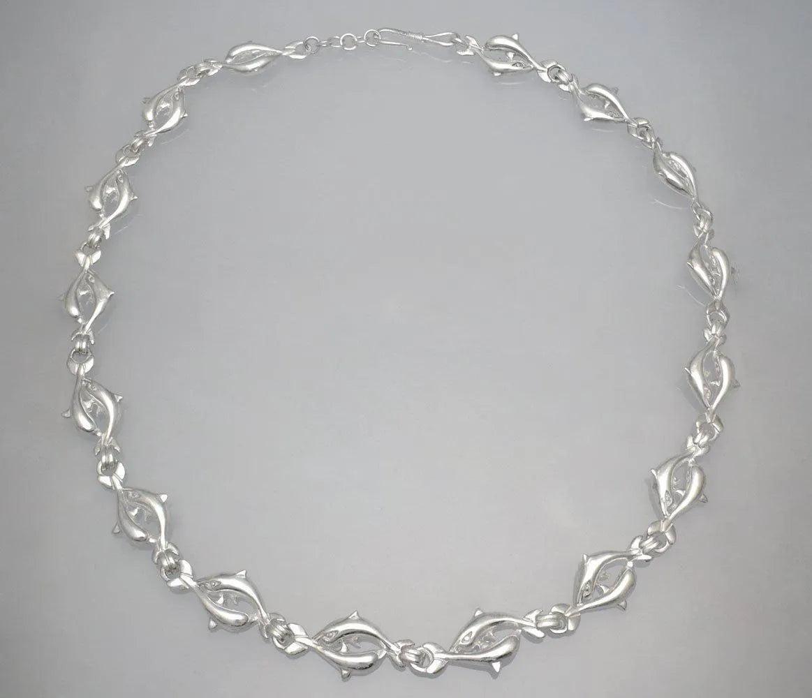 Minoan Dolphins Racing Sterling Silver Necklace (PE-13)