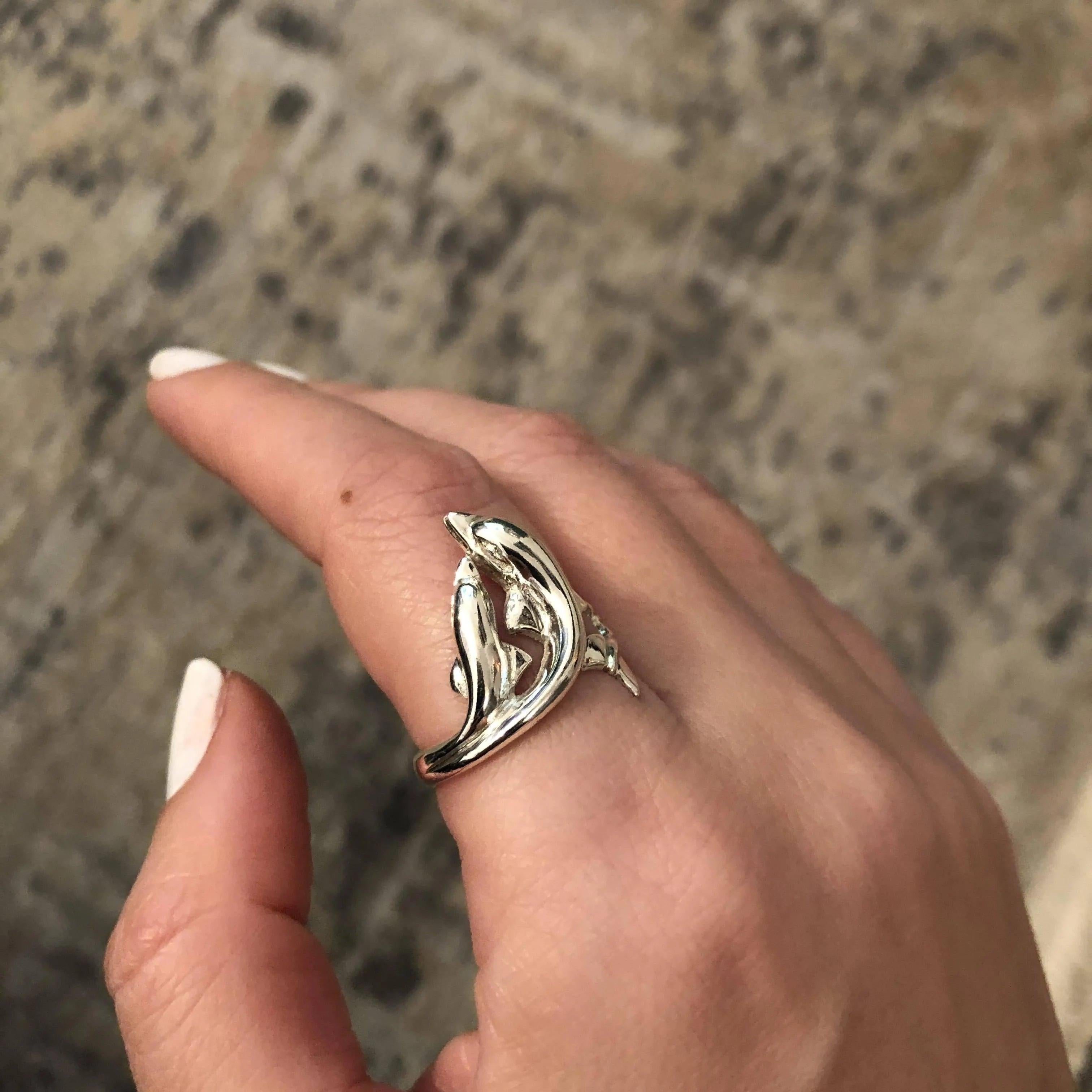 Minoan Dolphins Ring in Sterling Silver, womens jewelry (DT-80)