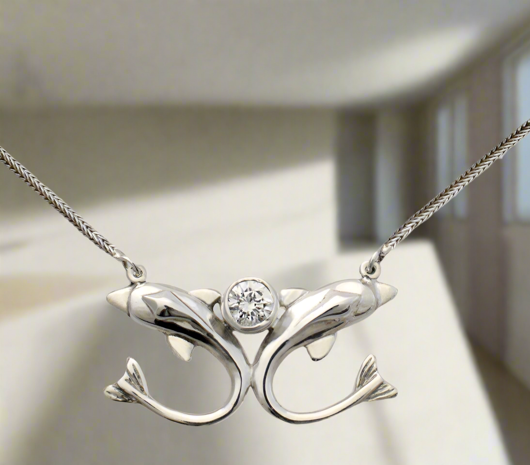 Minoan Dolphins Sterling Silver Necklace (PE-15) - ELEFTHERIOU EL