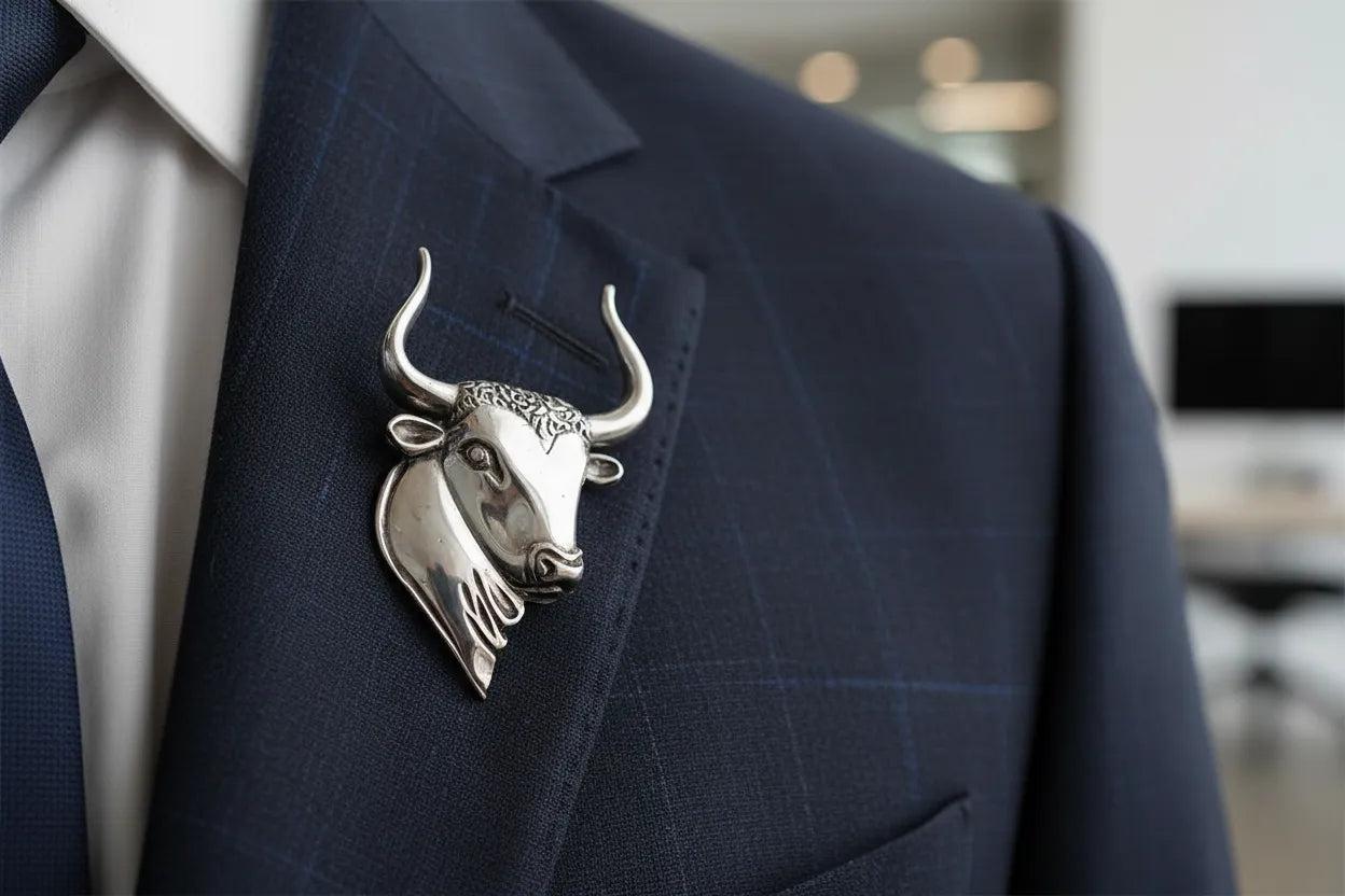 Minoan Head of Taurus Brooch in Sterling Silver (K-70)