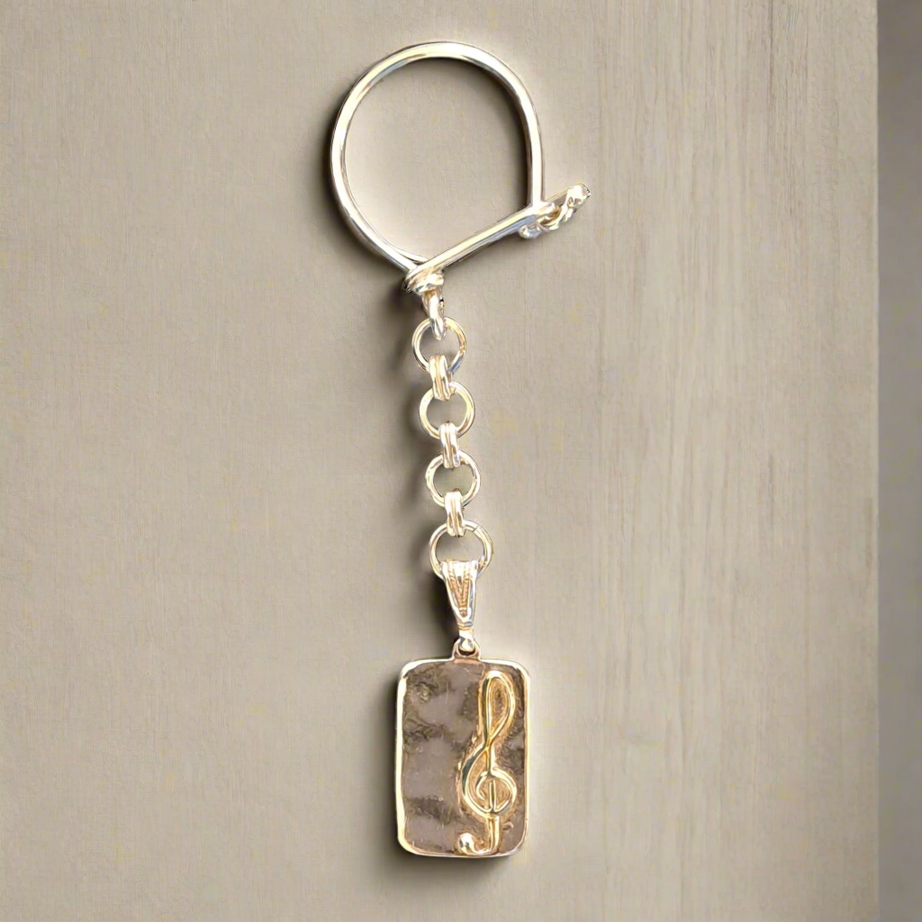 Musical Note Key ring in sterling silver, silver keychain, gift, handmade keychain (MP-33) - ELEFTHERIOU EL