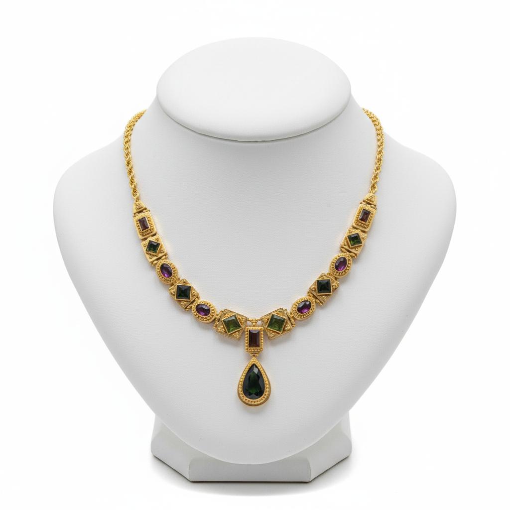 Necklace in 18k Gold with Pine Tree Tourmalines, Melon Tourmalines