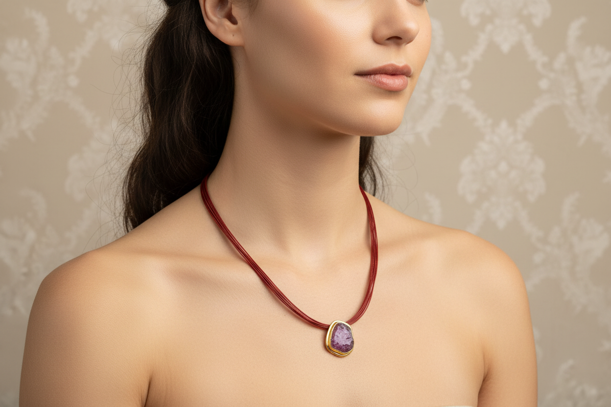 Necklace in 18k gold with a gemstone