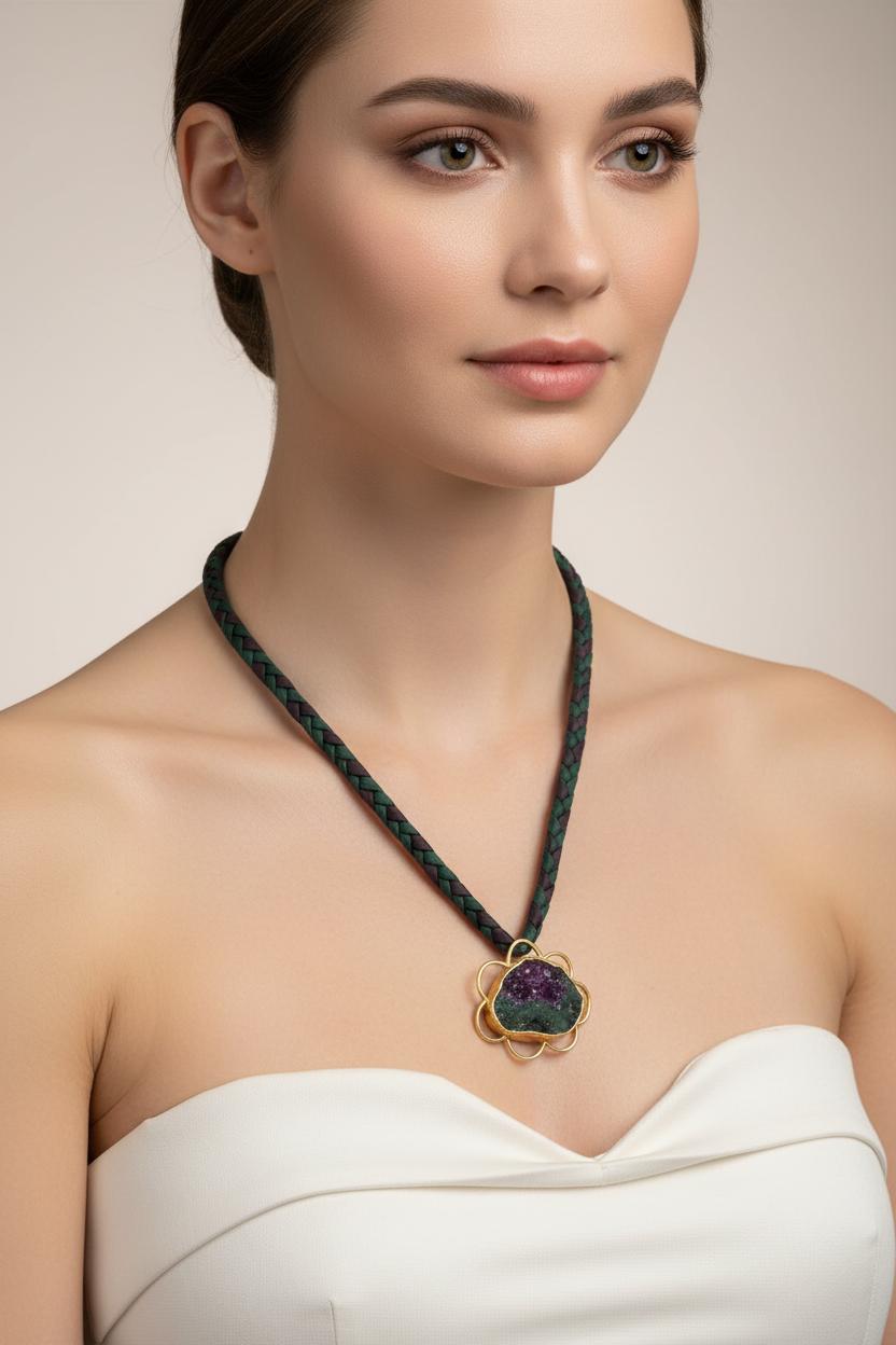 Necklace in 18k gold with a gemstone (PE-112)