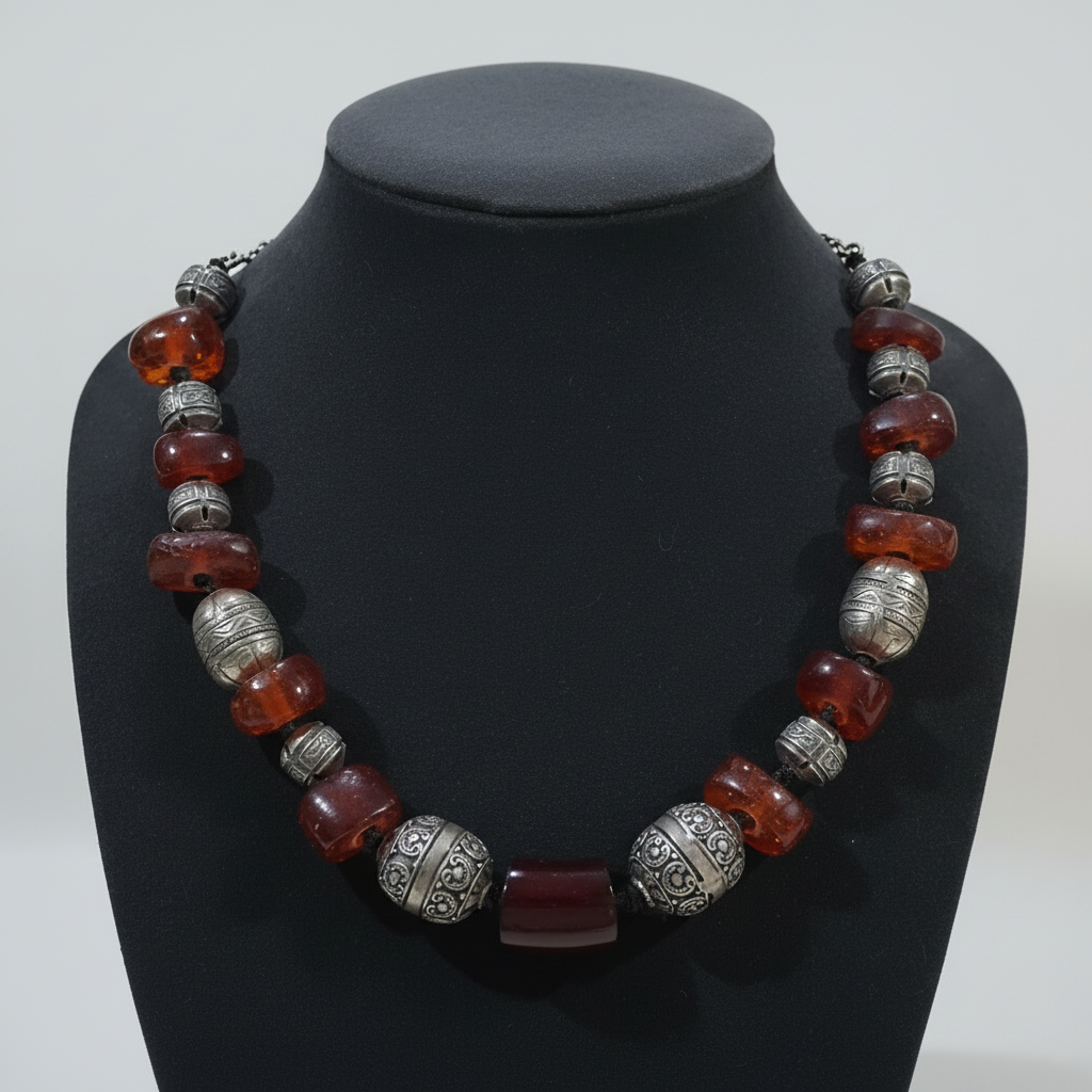 Necklace in Old Amber Kachraman with Sterling silver elements