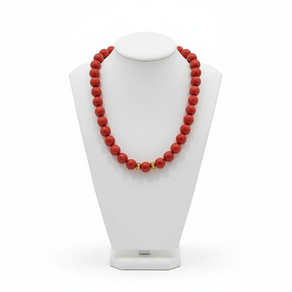Necklace in Red Coral Gemstones and 18k gold elements