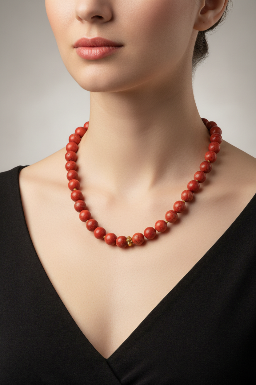 Necklace in Red Coral Gemstones and 18k gold elements