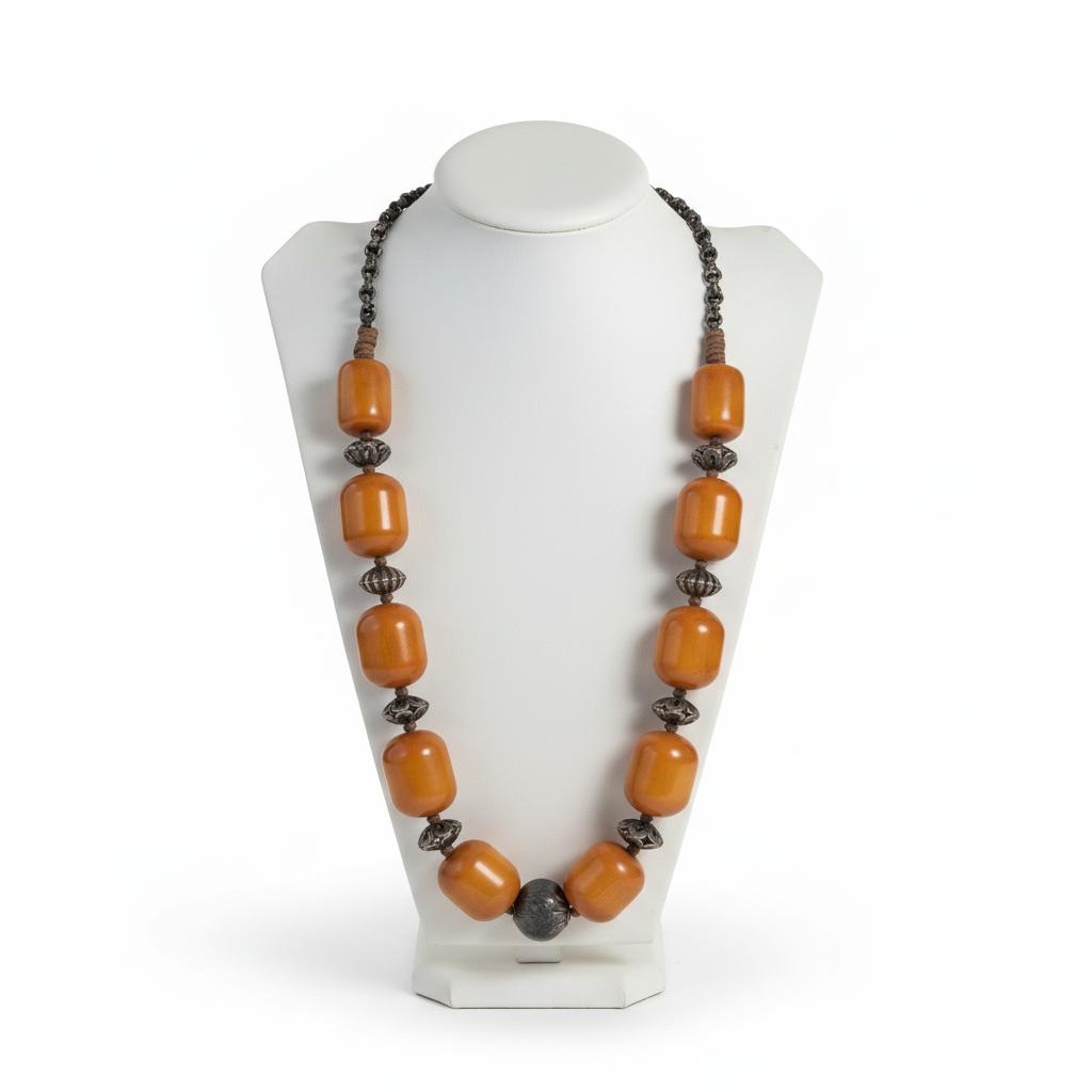 Necklace in sterling silver with old amber