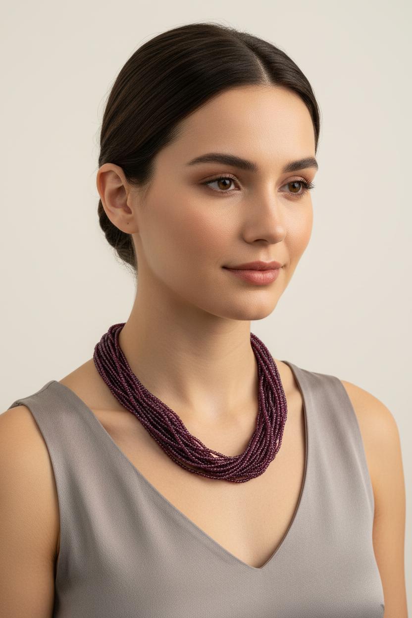 Necklace with Garnet stones & Gold 18k clasp