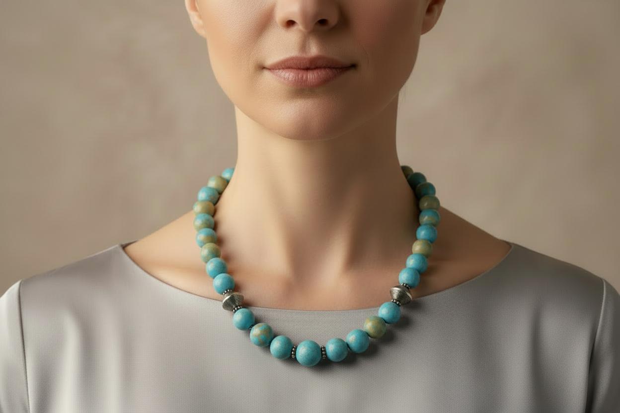 Necklace with old Arizona Turquoise stones & sterling silver elements