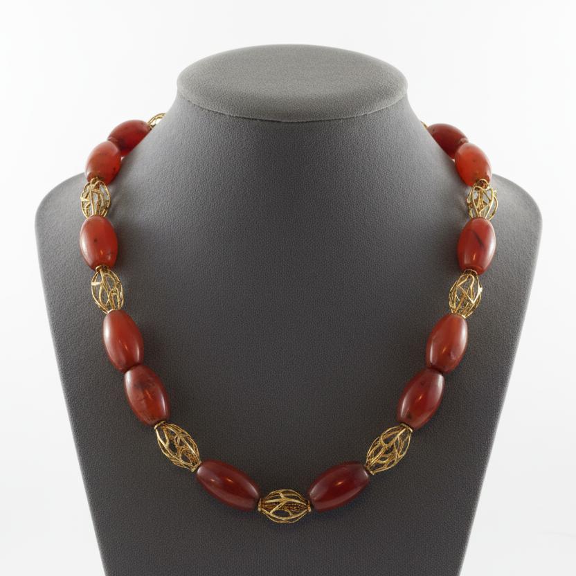 Necklace with old Carnelian and gold 18k elements
