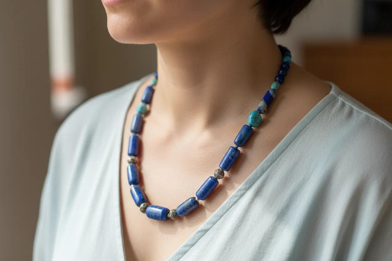 Necklace with old Lapis Lazuli & old Turquoise and sterling silver elements