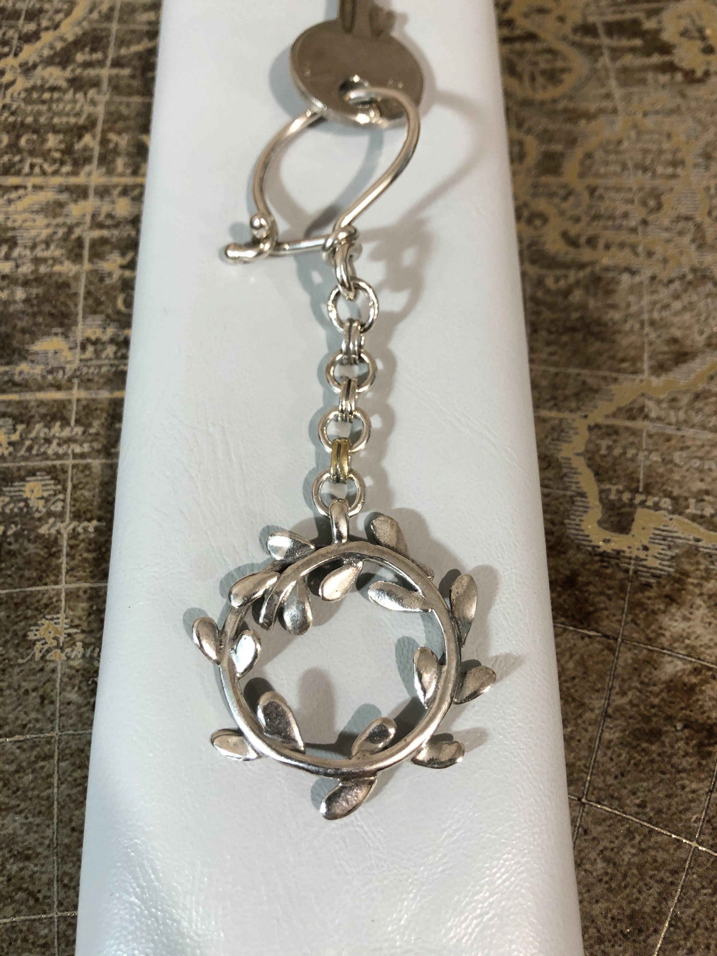 Olive leaf Wreath key ring in Sterling Silver, silver keychain, men's gift, handmade keychain