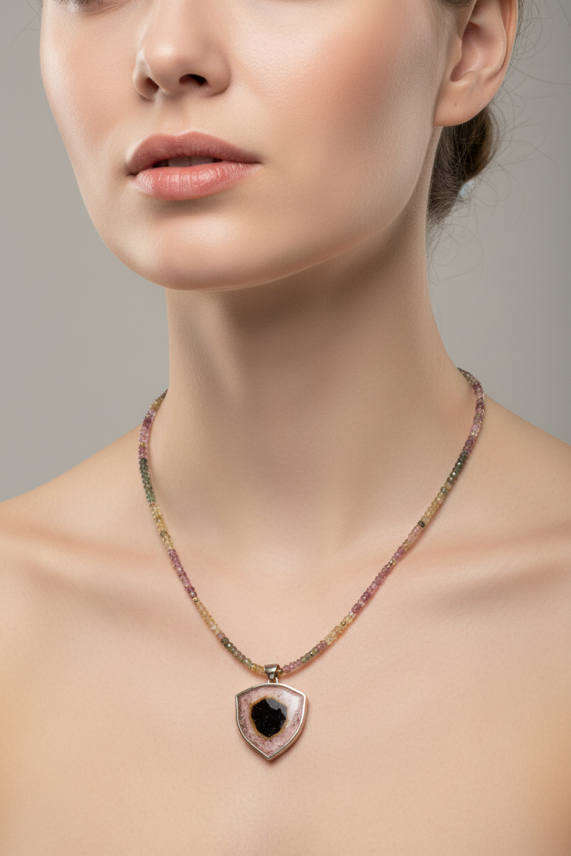 Pendant in 18k gold and multi color tourmalines