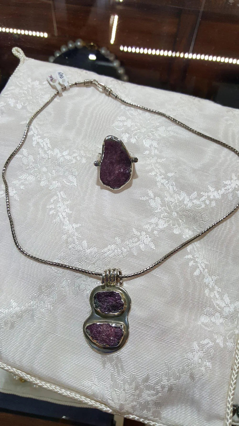 Pendant in sterling silver with Raw Purple Diopside and old chain