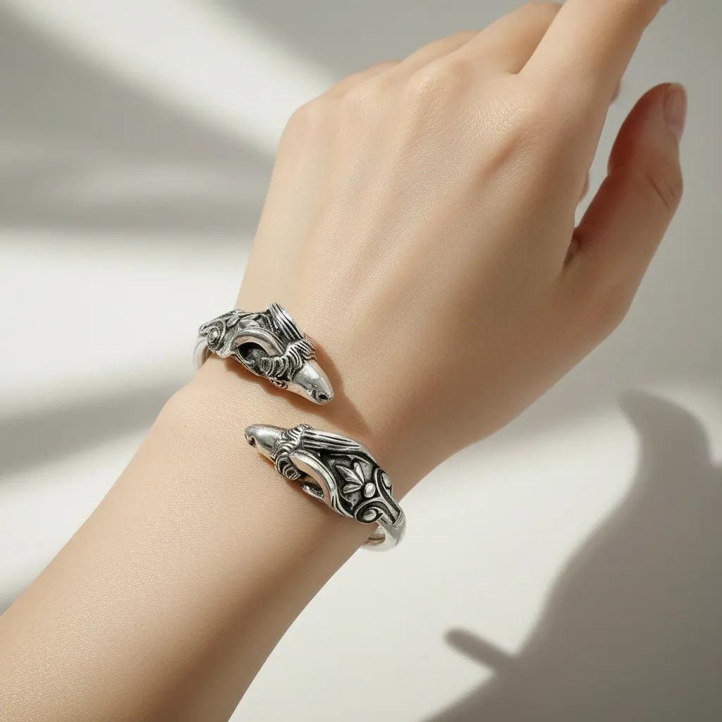 Rams head 925 silver bangle, solid silver, handmade bangle