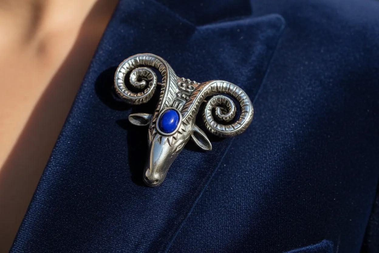Rams head 925 silver brooch, solid silver, handmade brooch